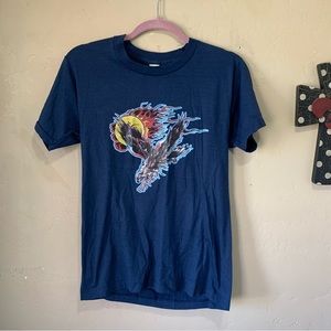 Vintage Screen Stars Dark Blue Eagle Flames Short Sleeve V-Neck T-Shirt Sz M